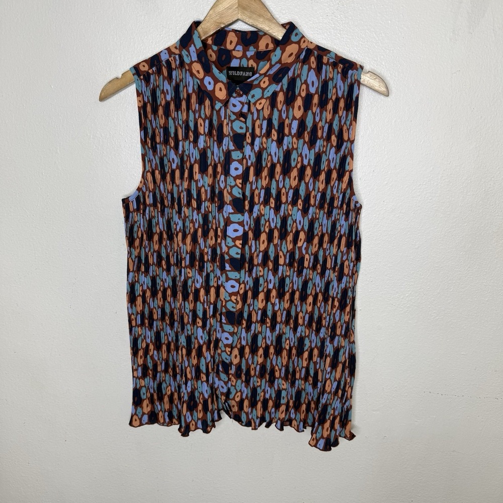 New Wildfang The Empower Plisse Button Up Sleeveless Top Women's Small